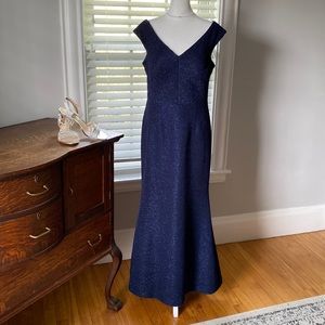 ELIZA J Womens Navy Off Shoulder V Neck Full-Length Formal Sheath Dress Size 12